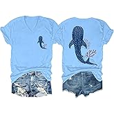 Shark Shirt V Neck Whale Shark Shirt Women Whale Ocean T-Shirt When You Go Through Deep Waters Christain Graphic Tees