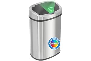 iTouchless 13 Gallon Automatic Sensor Trash Can with AbsorbX Odor Filter, Stainless Steel Kitchen Garbage Bin, Fingerprint-Proof, Hands-Free Operation, Oval