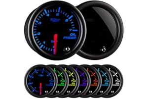 GlowShift Tinted 7 Color 7 BAR Oil Pressure Gauge Kit - Includes Electronic Sensor - Black Dial - Smoked Lens - for Car & Tru