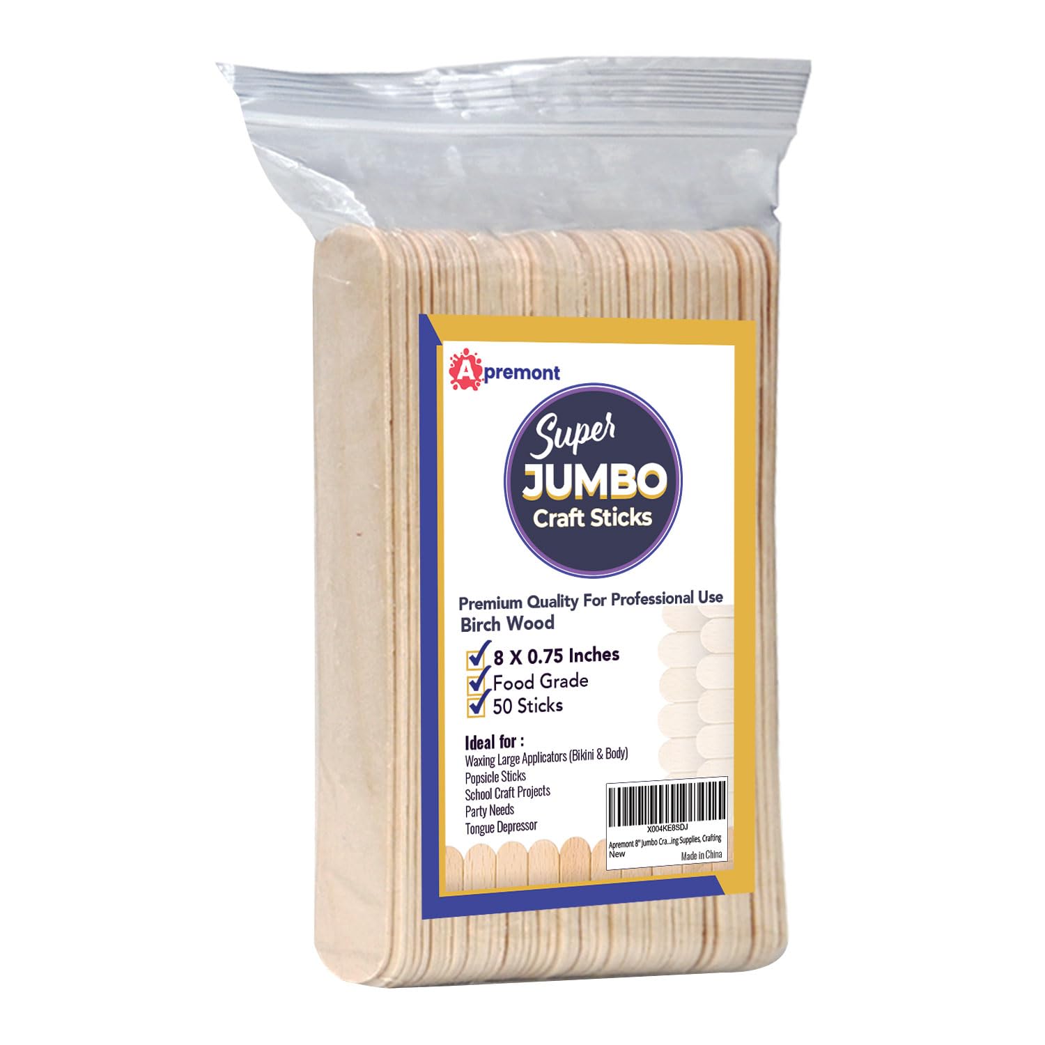 Photo 1 of Apremont 8'' Jumbo Craft Sticks, 50pcs Extra Large Natural Premium Wood, Ice Cream Sticks, Jumbo Sticks, Large Tongue Depressors, Plant Labels, Hair Removal and Waxing Supplies, Crafting (50)