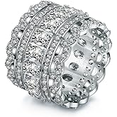 INRENG Vintage Princess Cubic Zirconia Wide Wedding Band Eternity Statement Cocktail Ring 18k White Gold Plated Jewelry