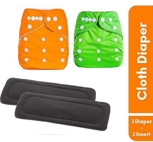 Ineffable Combo of Quirk Reusable Baby Washable Cloth Diaper Nappies with 5 Layered Baby Insert Pads (Set of 2) (Multi- Colour) (Assorted Colours)