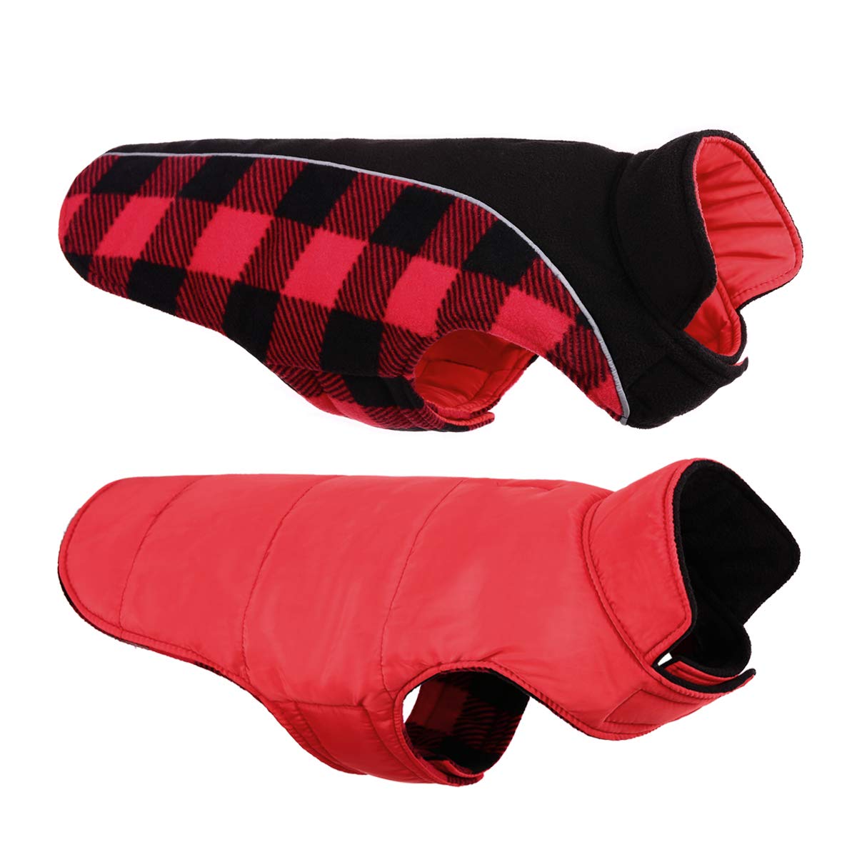CITÉTOILE Warm & Windproof Dog Coat - Reversible Dog Jacket with Filled Cotton for Cold Weather, Reflective Strips & Leash Hole | Dog Costume for Small, Medium & Large Dogs, Red, XL