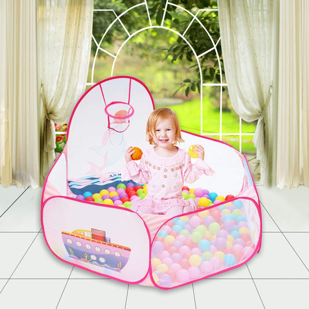 Kids Ball Pit Ball Tent, Likorlove Toddler Ball Pit with Basketball Hoop and Zippered Storage Bag,4 Ft Sea Ball Pool for Indoor Outdoor(Balls not Included),Pink