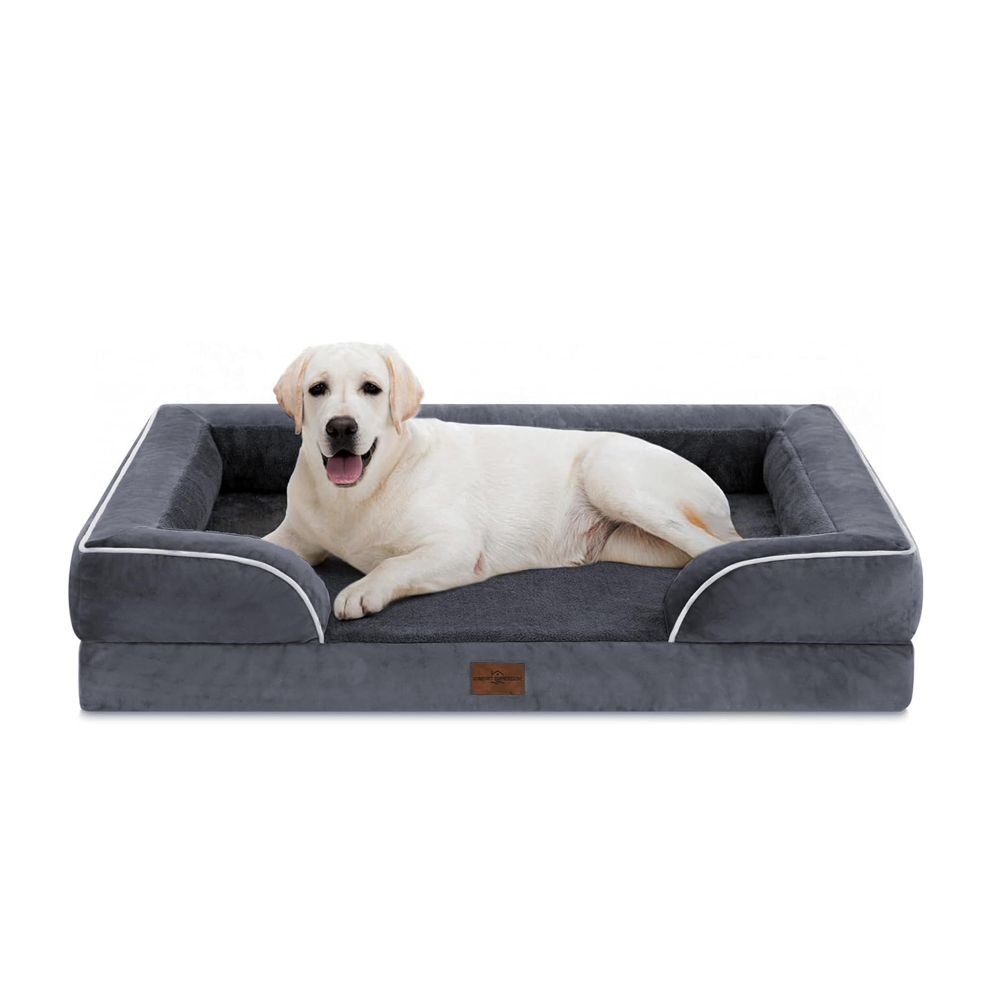 Comfort Expression Orthopedic Dog Bed for Extra Large Dogs 45x35 Inch, Waterproof Egg Crate Foam XL Pet Bed with Removable Bolsters, Dog Couch with Washable Cover & Non-Slip Bottom, Dark Grey Image
