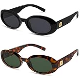 GIGIMOTTE Retro Oval Sunglasses for Women Men Trendy Small 90s Style Vintage Skinny Narrow Frame 2-Pack