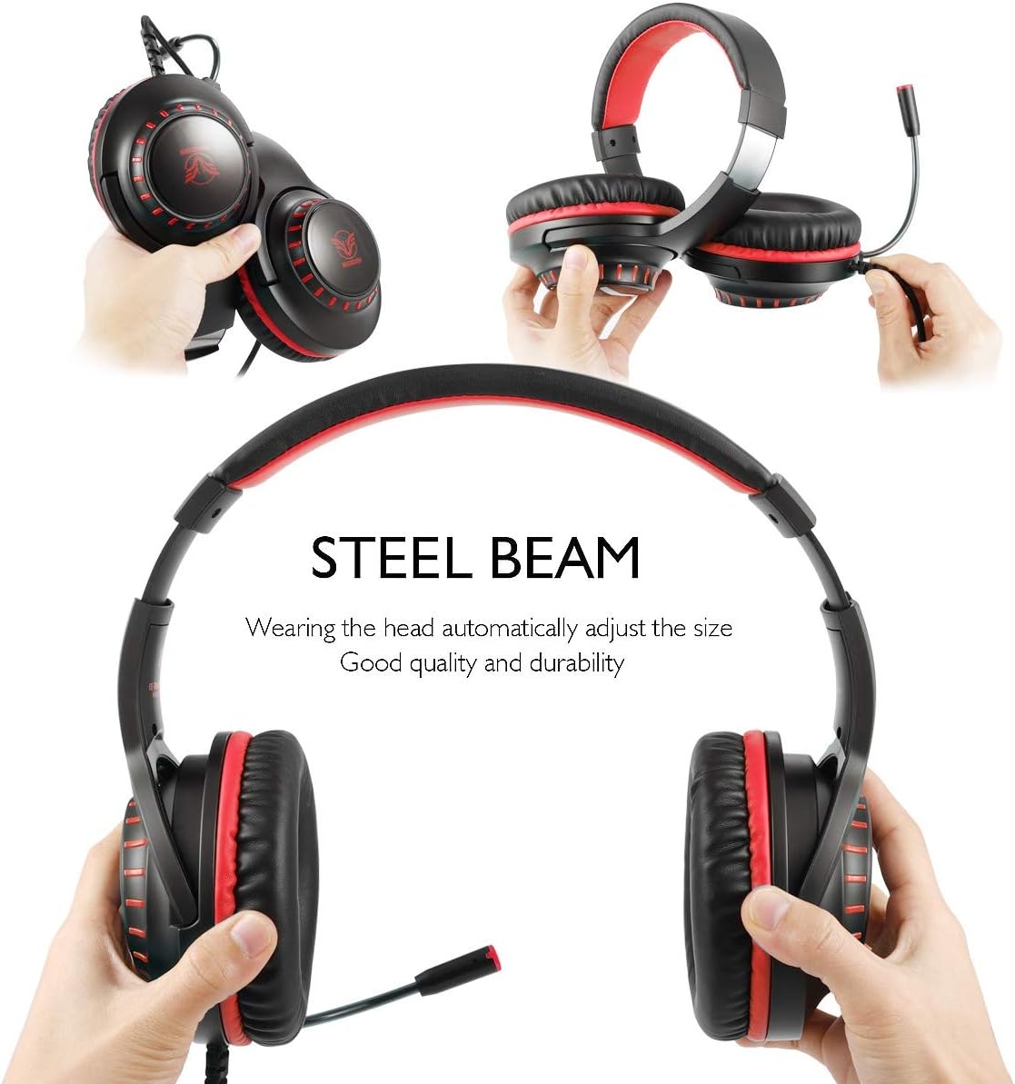 Pacrate Gaming Headset for PS4 Xbox One PC with Noise Cancelling Microphone Stereo Surround Sound Headphone with LED Light Intense Bass for Computer Laptop Mac (Black Red): Home Audio & Theater