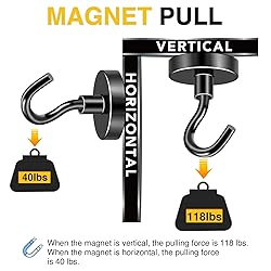 DIYMAG Black Magnetic Hooks, 118 LB Heavy Duty