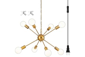 SineRise Plug-in Sputnik Chandeliers Gold, 8 Lights Modern Sputnik Lighting Fixture with Adjustable Height for Dining Room, Living Room, Kitchen, Bedroom and Hallway