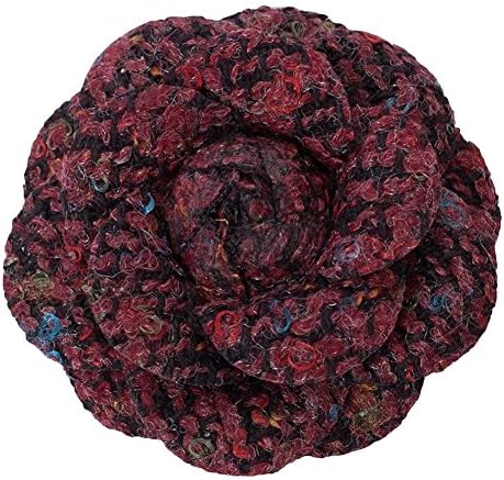 Mogor Vintage Style Wool Tweed Camellia Flower Pin Brooch with Gift Box Style3 Red