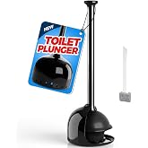 FORASTO Toilet Plunger with Holder Heavy Duty Bathroom Clog Remover | Rubber &amp; Plastic, 19-Inch Plunger Combo, Heavy Duty Suction, Bathroom Corner Storage, Bright Black Toilet Bowl Cleaner
