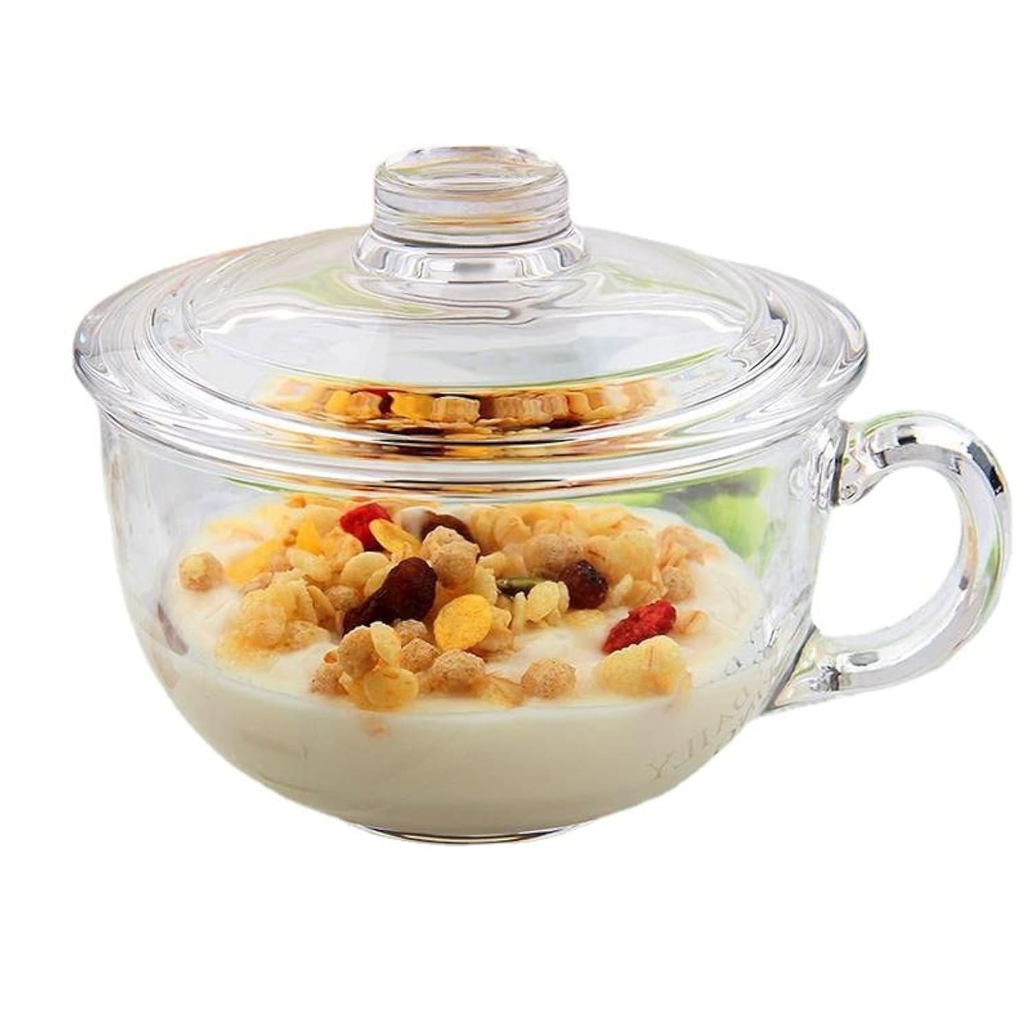 Kityemo Clear Glass Bowl with Handle and Lid - Perfect for Cereal, Soup, Oatmeal, Pasta, Rice, and Desserts - Microwave Safe and Versatile Glassware - 550ml Capacity
