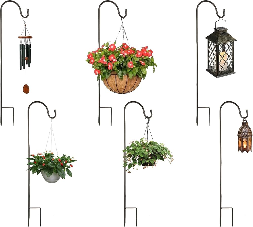 YAYODS 6 Pack Adjustable Shepherds Crook Hooks 30 Inch Garden Black