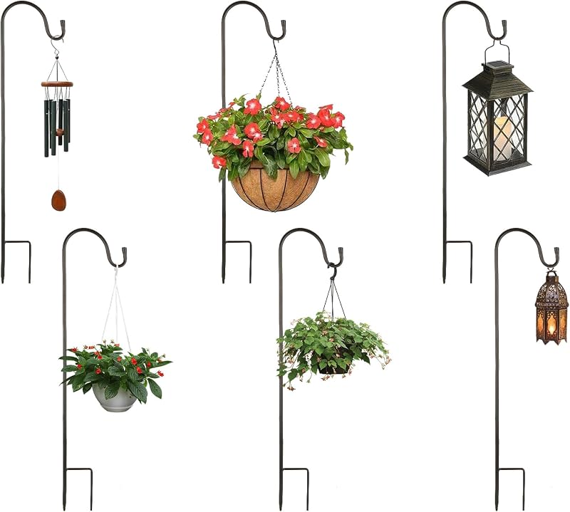 YAYODS 6 Pack Adjustable Shepherds Crook Hooks 30 Inch Garden Black