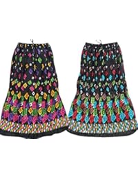 2 Womens Colorful Skirt Crinkle Printed Gypsy Boho Summer Festive Skirts Small/Medium