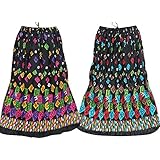 Mogul Interior 2 Womens Colorful Skirt Crinkle Printed Gypsy Boho Summer Festive Skirts Small/Medium