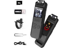 Body Camera, Bextgoo Body Cam with 64GB TF Card, 1080P FHD Video Camcorder, Color Night Vision, Mini Sport Action Camera with