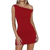 Azhong Women's One Shoulder Sleeveless Bodycon Summer Mini Dress Off The Shoulder Cocktail Casual Basic Dresses