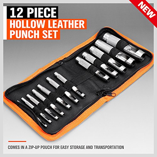 HORUSDY Heavy-Duty 12-Piece Hollow Punch Set with Holder for Punch Precise Holes in Leather or Plastic - Thumbnail 2