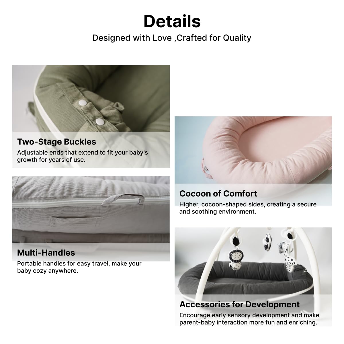 CooCooBaby Deluxe Infant Lounger, Baby Nest Cover for Baby Girls & Boys, Newborn Essentials for Baby 0-12 Months, 100% Cotton (DustyRose)