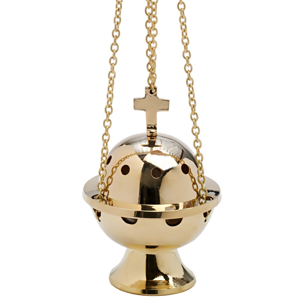 NKlaus Incense burner with cross chain 50cm soft incense burner brass 7591