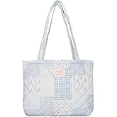 Floral Quilted Cotton Shoulder Bag for Women Daily Use Medium Size Handbag Large Capacity Thickened Design Tote
