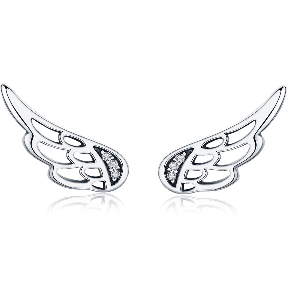 Presentski Angel Wings Stud Earrings Women Sterling Silver Cubic Zirconia Stud Earrings for Girls