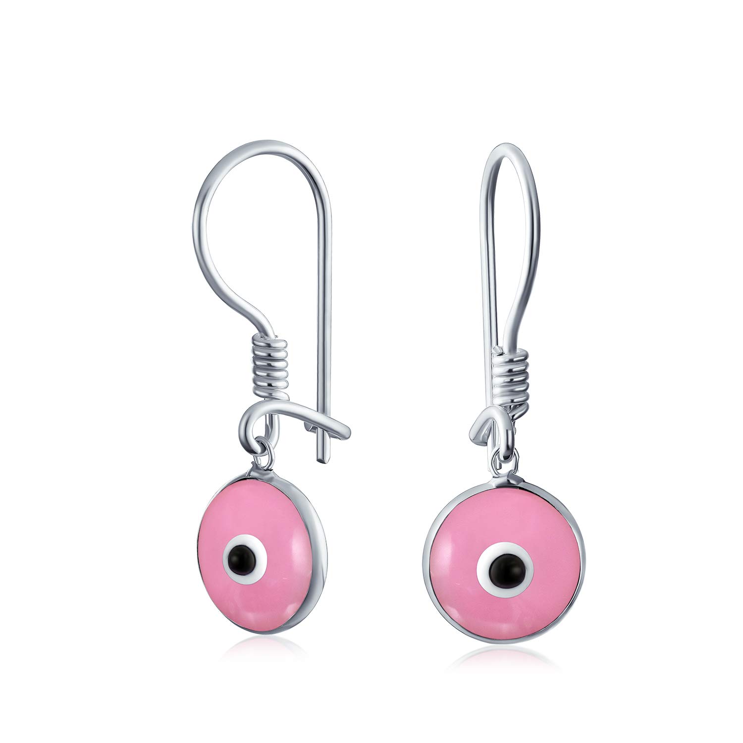 Spiritual Protection Round Pink Nazar Evil Eye Lever back Drop Earrings For Women Teen Murano Glass .925 Sterling Silver Made In Turkey