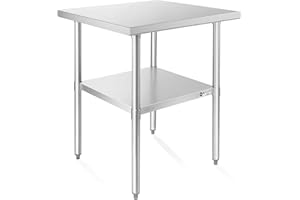 KUTLER Stainless Steel Table 24 x 24 Inches, NSF Heavy Duty Commercial Kitchen Prep and Work Table with Undershelf for Restaurant, Hotel, Home