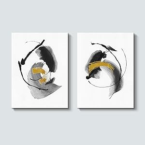 Abstract Modern Painting Wall Art: Black and White Artwork Minimalist Picture for Bedroom ( 24'' x 18'' x 2 Panels )