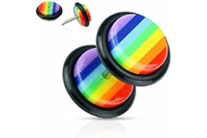 Body Accentz Plugs Earrings Rings Cheater Gay Pride Fake Plug Rainbow O Rings 16g - Sold as Pair