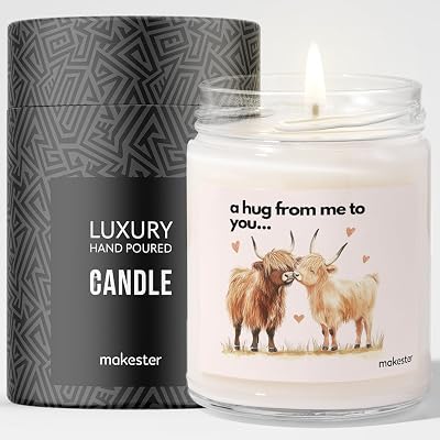 Makester Highland Cow Gifts Luxury Soy Wax Candle Vanilla Jasmine Sugared Almond