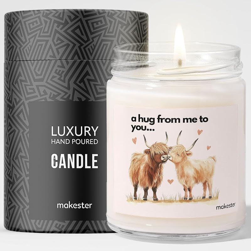 Makester Highland Cow Gifts Luxury Soy Wax Candle Vanilla Jasmine Sugared Almond