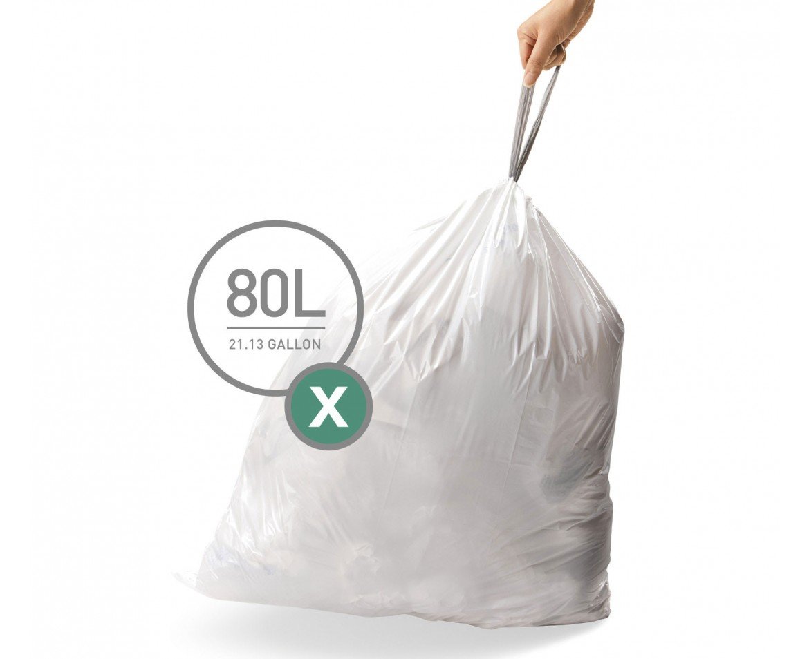 simplehuman Code X Custom Fit Drawstring Trash Bags, 80 Liter 60 Pack