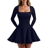 DAAWENXI Women's Sexy Long Sleeve Mini Dress Square Neck Bodycon Going Out Party Club Short Dresses