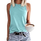 Langwyqu Women's Tank Tops Summer Basic Crewneck Sleeveless Casual Loose Fit Shirts Tees