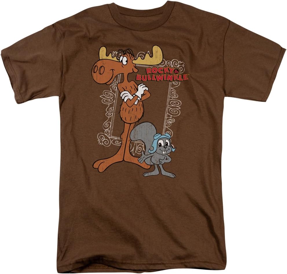 Rocky & Bullwinkle 1960's Animated TV Show Best Friends Frame Adult Mens T-Shirt