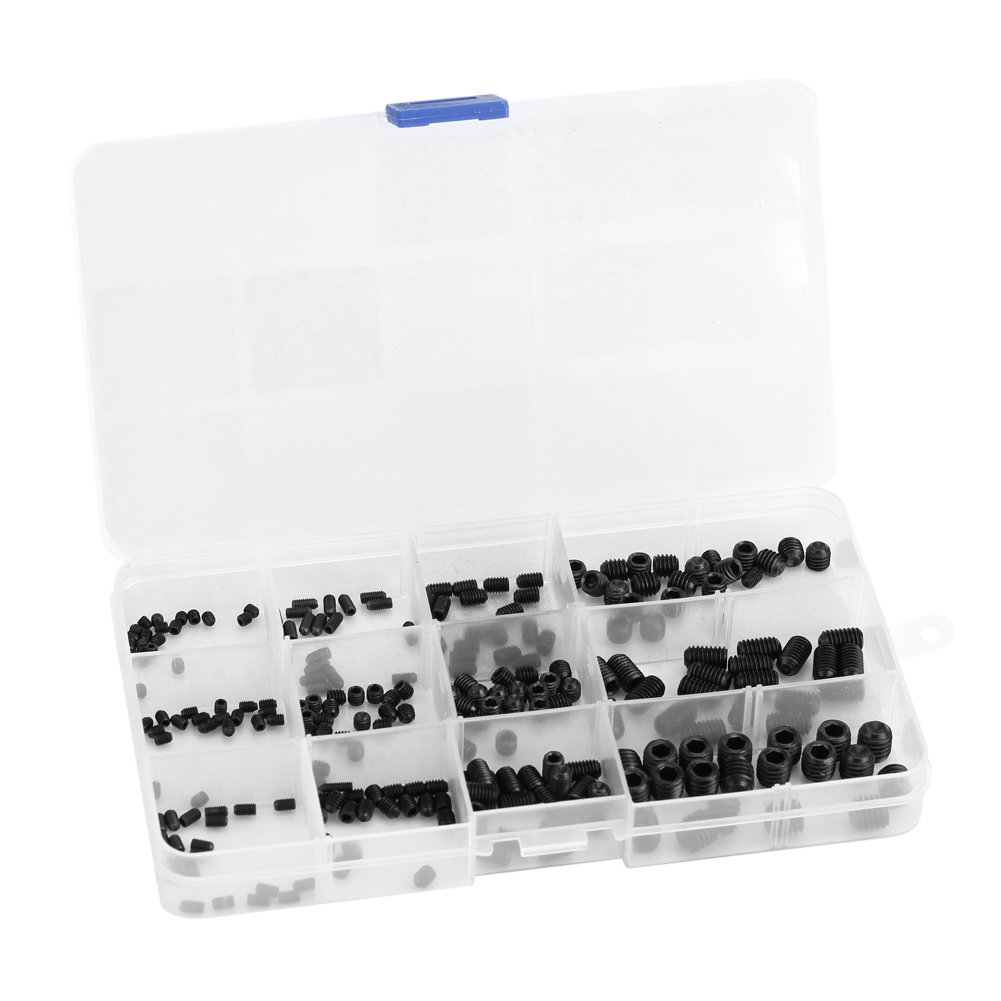 Yosoo Carbon Steel Hex Grub Screws Allen Head Screw Set Bolts Pack of 240pcs with Plastic Case