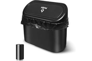LAUNARY Mini Car Trash Can Bin with Lid and Trash Bags, Small Car Garbage Can Leakproof Car Accessories Trash Bin Car Dustbin Organizer Container for Car Office Home