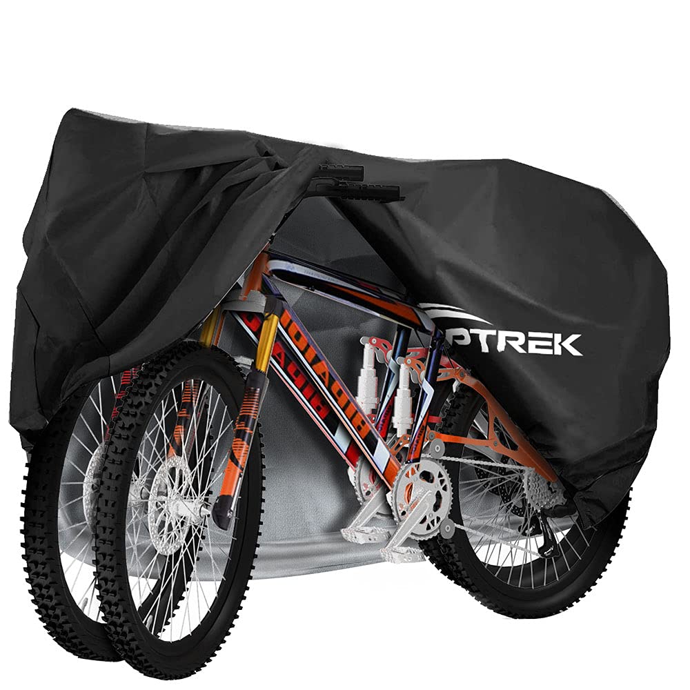 Toptrek Bike Cover, Large Bike Cover for 2 Bikes, 210x95x110cm 210T Bike Covers for Outside Storage, Outdoor Waterproof Bicycle Cover, Anti UV Rain Bike Covers with Storage Bag for Mountain/E-bike