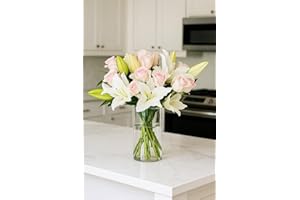 BloomsyBox – Lily Love-Elegant White Lilies & Light Pink Roses (Glass Vase Included) – Fresh Flowers for Delivery – Gift for Birthday, Sympathy, Get Well, Anniversary, Congratulations