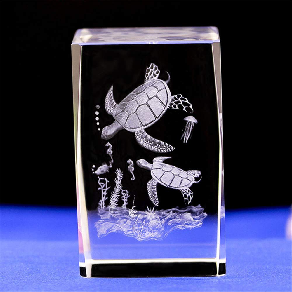 Crystal Sea Turtle Figurine and Statue, 3D Laser Etched Crystal Turtle Ornaments Art, Animal Glass Cube Engraving Gift (30 * 30 * 40mm)