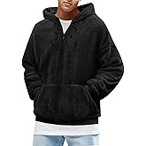 Karlywindow Men's Fuzzy Sherpa Athletic Hoodie Heavyweight Fleece Jacket Zip Up Hooded Sweatshirt Sports Coat