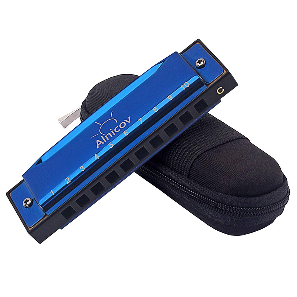 Alnicov Harmonicas 10 Holes 20 Tunes Mouth Organ Key of C for Beginners/Professionals/Adults with Case and Cleaning Cloth - Dark Blue