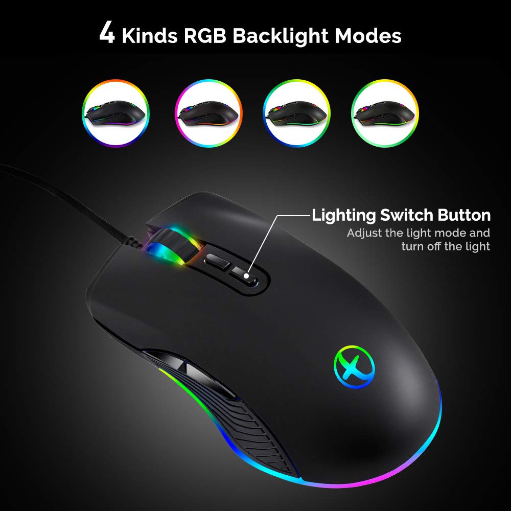 HXMJ RGB LED Gaming Mice,Wired USB C Port for Apple MacBook,Computer or Laptops with Type C Port