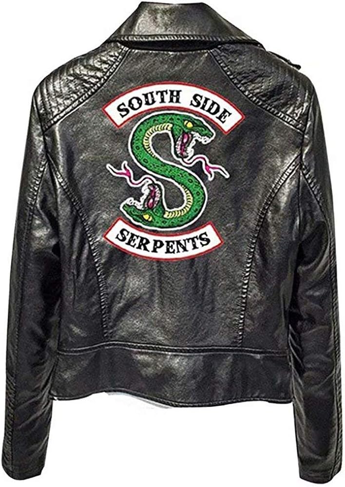 Riverdale Southside Serpents Biker Gang Black Faux Leather Jacket Zip Up Archie Andrews Betty Cooper Costume for Men Women