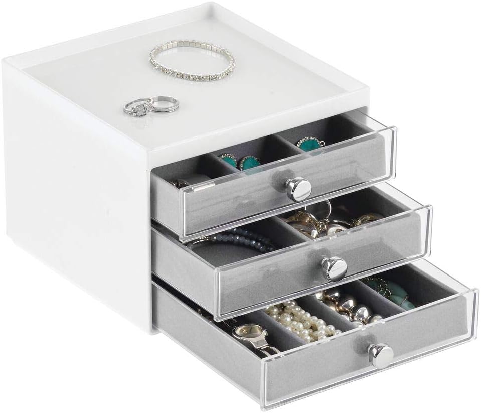 mDesign Plastic 3Drawer Jewelry Organizer Box for Storage