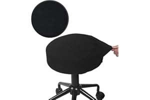 BUYUE Bar Stool Covers, Luxury Fabric Dia.14-16" Round Crease-Resistant Stretchy Washable Jacquard Dustproof Stool Seat Slipcover, M-Black-1 Count