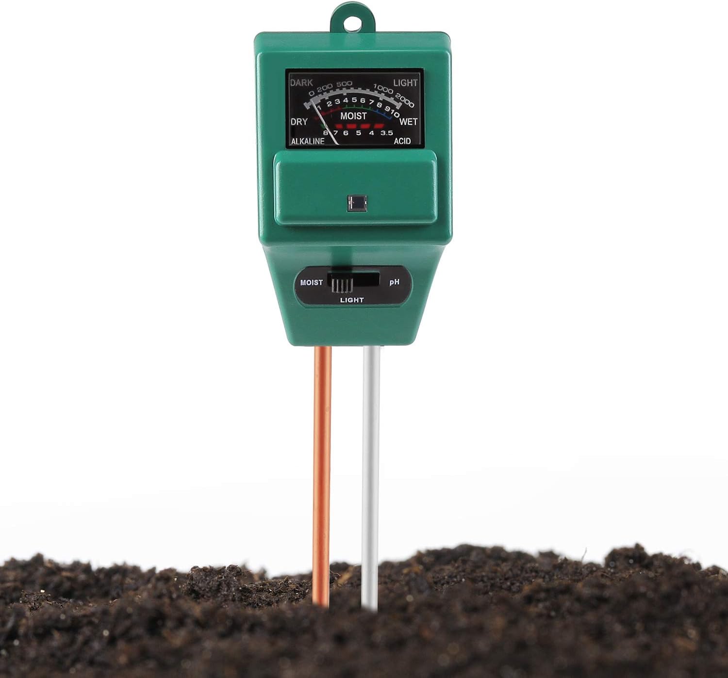 Jellas Soil Test Kits Moisture Meter 3-in-1 Soil pH Meter Moisture Sensor Sunlight pH Soil Test Kits for Home and Garden, Indoor/Outdoor Plants - Green