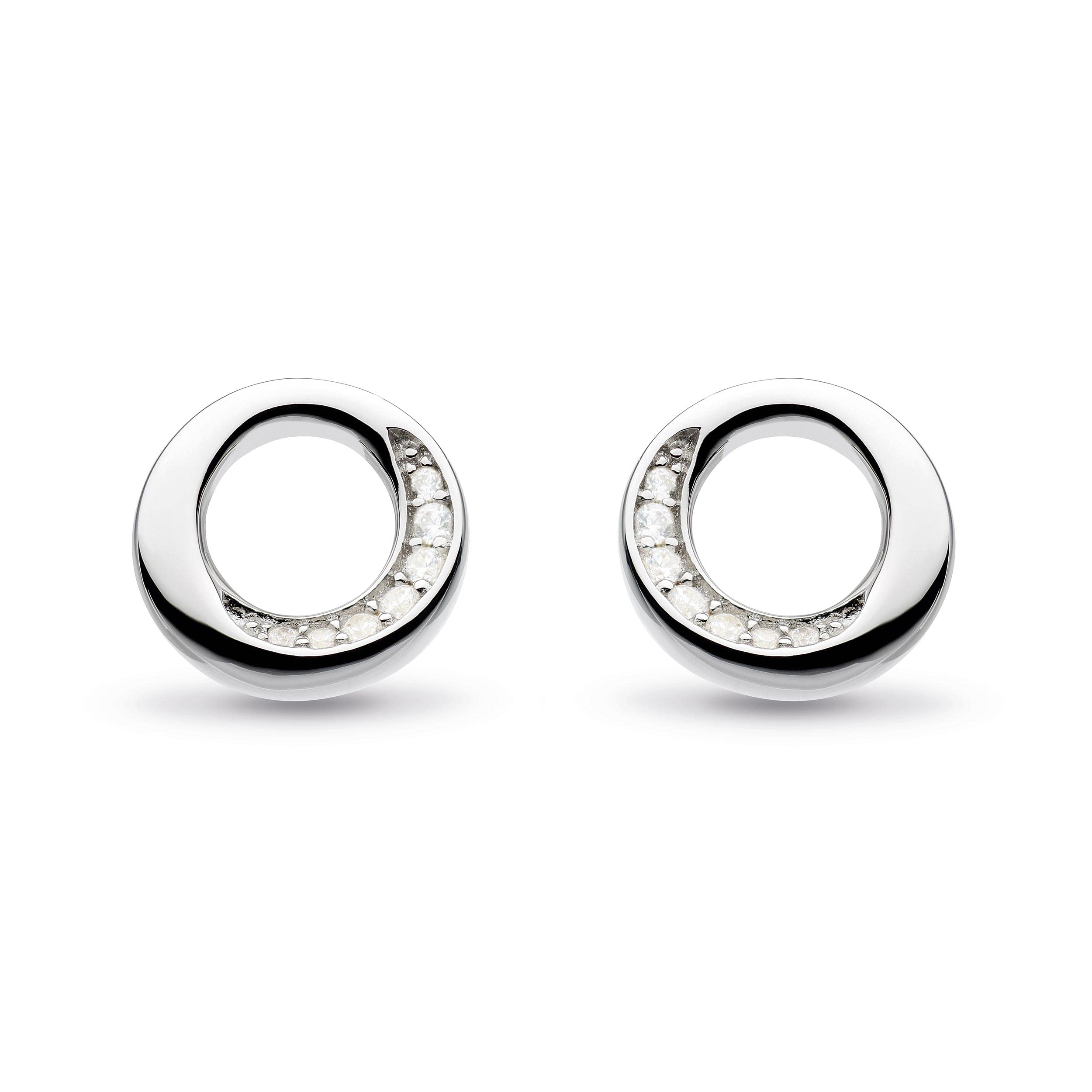 Kit Heath Bevel Cirque Pavé Stud Earrings - Sterling Silver, Sparkling Pavé Set Cubic Zirconia, Modern and Sophisticated Design, Ideal for Daily Wear or Special Occasions